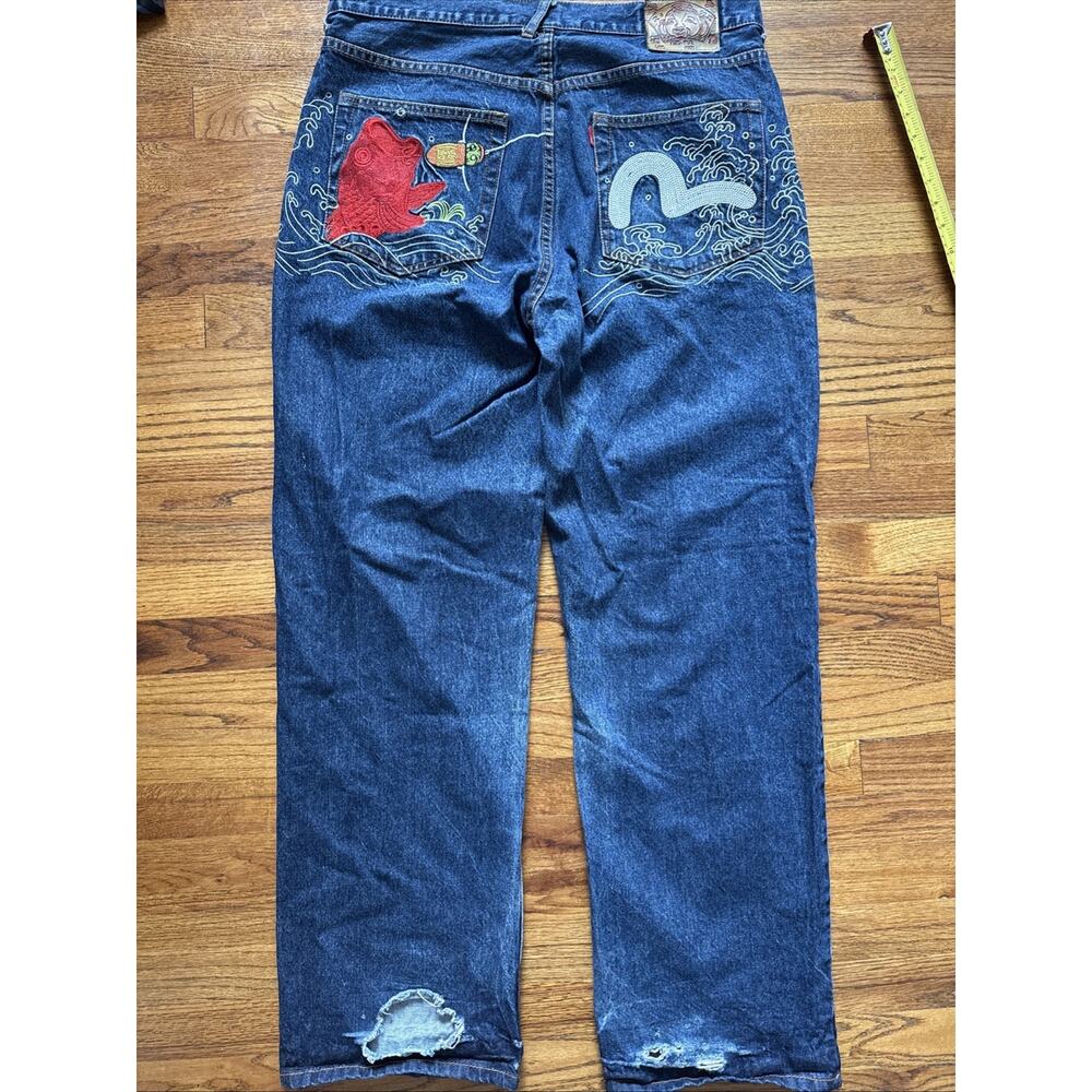 Vintage Evisu Selvedge Denim Jeans Embroidery Fish Size 40 Indigo Blue RARE C2